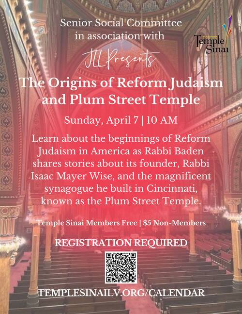 Banner Image for JLL and Senior Social committee  - The Origins of Reform Judaism and Plum Street Temple 